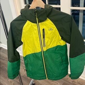 L.L. Bean Kids 3-in-1 insulated coat in Dark Green and Bright Yellow